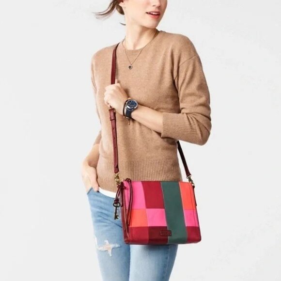 Fossil Emma Burgundy/Multi Colored Square Crossbody Bag One Size - Picture 1 of 11